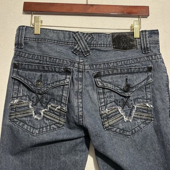 Xtreme Couture Jeans 30 x 32 Y2K Biker Embroidered Flip Pockets Straight Leg - Picture 12 of 16